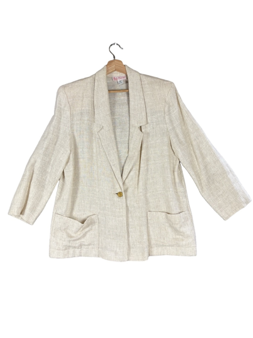 Vintage Rayon Linen Blend Blazer Petite 14 Cream Coastal Grandma